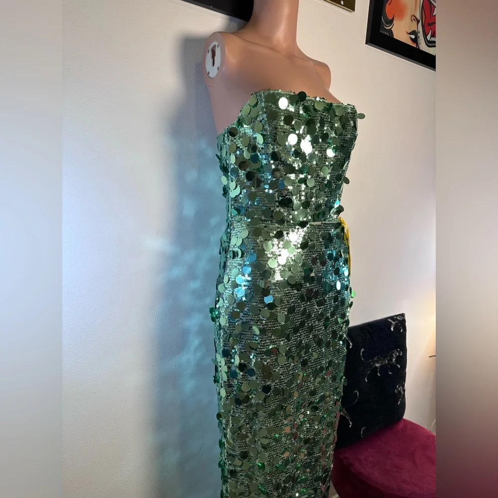 Bronx and Banco Farah Strapless Gown in Green & Multi sequins sparkle maxi dress